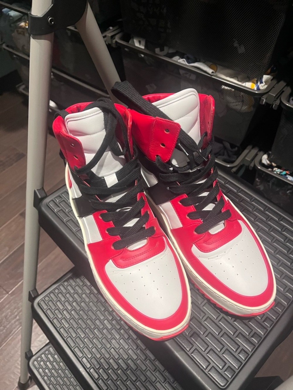 Fear of God Red, White & Black High-Top Sneakers